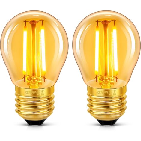 Lot de 2 - Ampoule LED - Culot E27 - Forme G45 Filament Rétro - Verre Ambré Lumière Chaude 2200K Pour Décoration Restaurant Café Bar - Non Dimmable - 4,5cm x 7,6cm