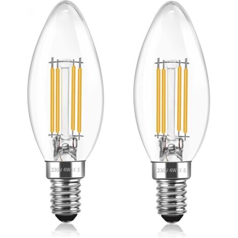 Lot de 2 Ampoule LED Filament C35 E14 4W, Ampoule Vintage E14 Equivalent à Lampe Halogène 40W, 400LM Blanc Chaud 2700K, AC 230V, Forme Bougie, Transparent Verre, Non Dimmable