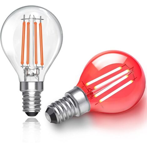 Lot de 2 Ampoule Rouge LED E14 4W, Équivalent Incandescence 40W, Ampoule Ronde G45, 400LM, AC 230V, 360° Faisceaux, Ampoules Écoénergétique Colorée, Décoration pour Mariages, Halloween, Noël