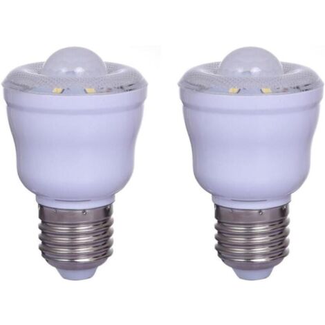 Lot de 2 Ampoules à détecteur de mouvement PIR avec Culot E27,2W, Blanc Chaud 3000K, Veilleuse Automatique On/Off,Cour AC 220-240V,Non dimmable
