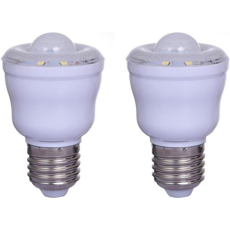 Lot de 2 Ampoules à détecteur de mouvement PIR avec Culot E27,2W, Blanc Chaud 3000K, Veilleuse Automatique On/Off,Cour AC 220-240V,Non dimmable