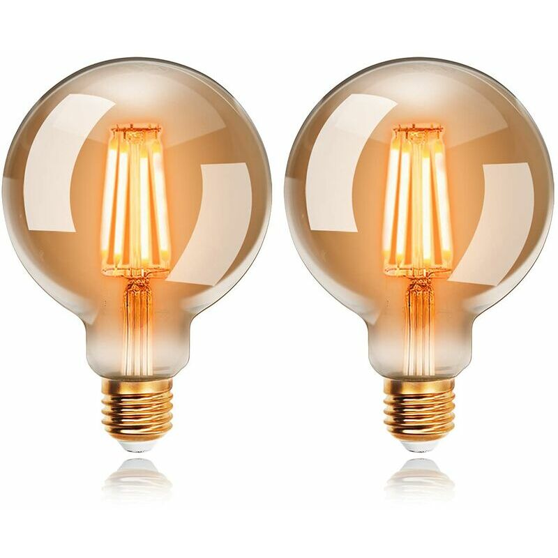 Trimec - Lot de 2 Ampoules led 6W Edison Vintage G95, Blanc Chaud 2200K E27, Equivalent à Ampoule Incandescente 48W, Rétro Antique Lampe décorative