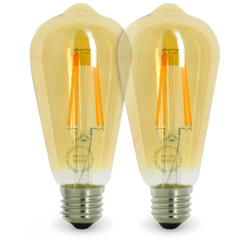 Lot de 2 AMPOULES LED E27 7W ST64 2200K Type Edison Température de