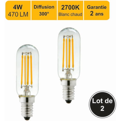 Lot de 2 ampoules LED filament E14 4W 470Lm 2700K - garantie 2 ans