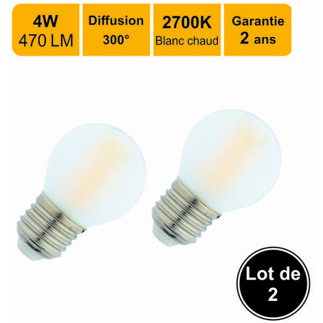 Lot de 2 ampoules LED filament E27 4W 470Lm 2700K - garantie 2 ans