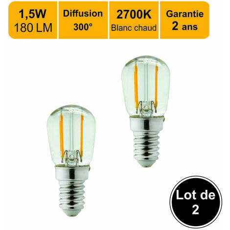 Lot de 2 ampoules LED filament E14 1.5W 180Lm 2700K - ST26 Frigo / Machine à coudre