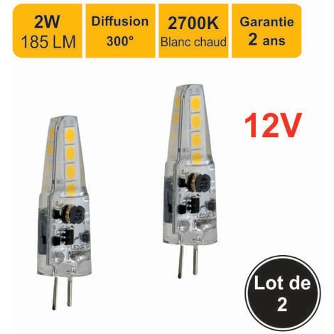 Lot de 2 ampoules LED G4 12V 2W capsule (equiv. 19W) 185Lm 2700K - garantie 2 ans