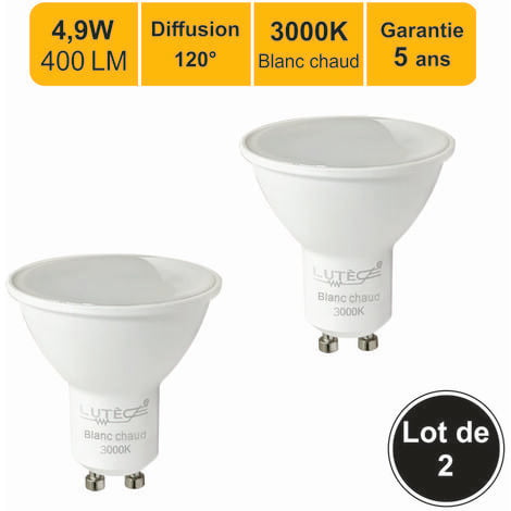 Lot de 2 ampoules LED GU10 5W (equiv. 50W) 400Lm