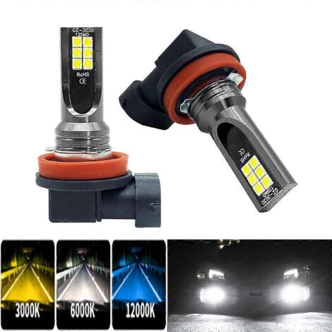 Lot de 2 ampoules LED H8 H11 pour voiture, H16JP 9005 HB3 9006 HB4, super lumineuses, pour feux de brouillard et feux de jour, 12V 6000K blanc.