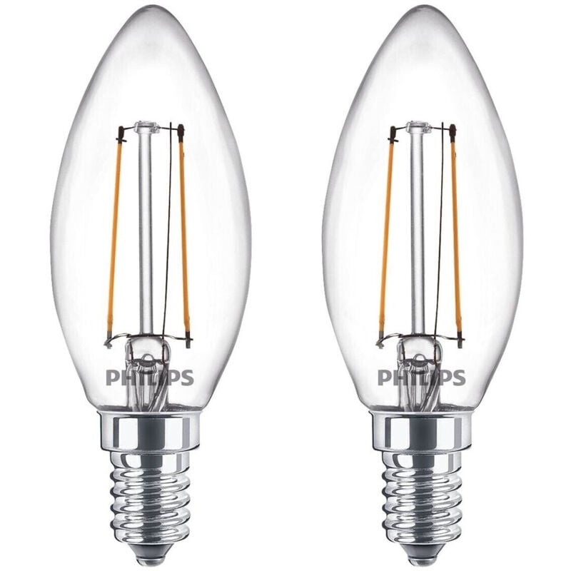 Lot de 4 ampoules led Philips Classic Filament Candle E14 2W (équivalent 25W) – Lumière blanche chaude 2700K, non dimmables