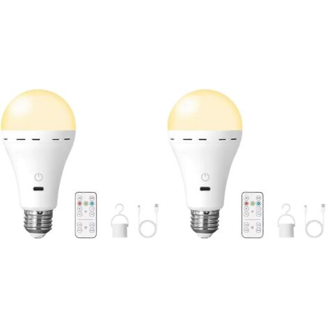 Lot de 2 ampoules LED rechargeables avec télécommande, culot E26, 3 couleurs changeantes, avec crochet.