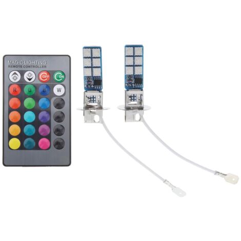 Lot de 2 ampoules LED RGB 880 881 H1 H3 pour phares antibrouillard de voiture (prise H3).