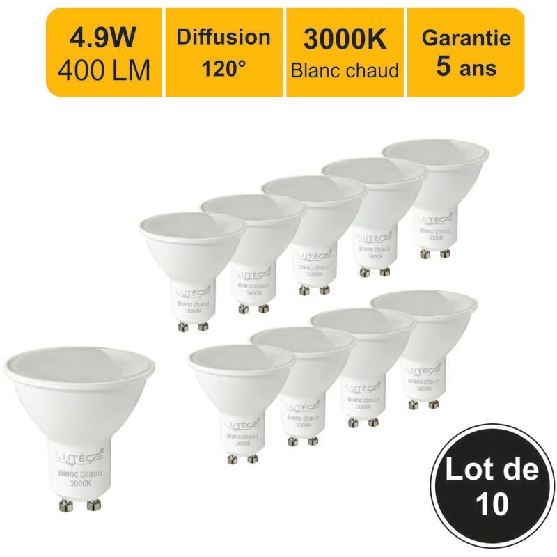 Jamais utilisé] Lot de 10 ampoules led GU10 4,9W - 120° - 400Lm 3000K - garantie 5 ans