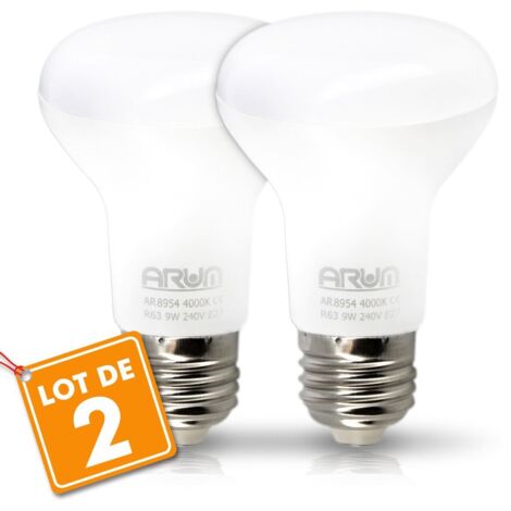 Lot de 2 Ampoules LED Spot R63 E27 9W Eq 60W  Température de Couleur: Blanc chaud 2700K