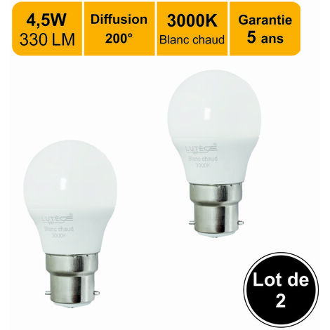 Lot de 2 ampoules LED B22 globe 4W (equiv. 30W) 330Lm 3000K