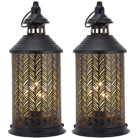 Lot de 2 ampoules suspendues à piles (feuille de bambou), 26,5 cm de haut,noir