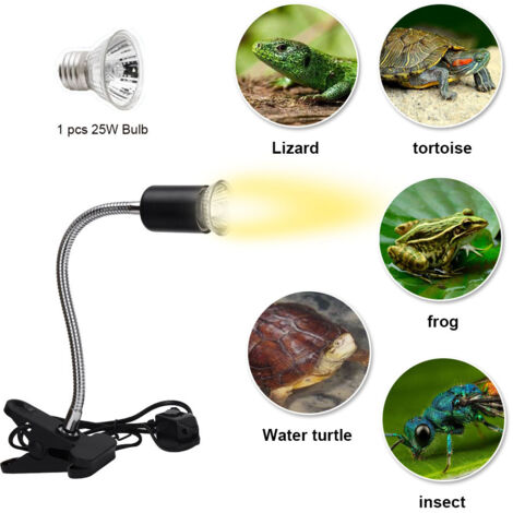 Lot de 2 ampoules UVA/UVB 25 W + 1 corps de lampe, lampe chauffante pour reptiles et tortues avec base longue et rotation à 360°.