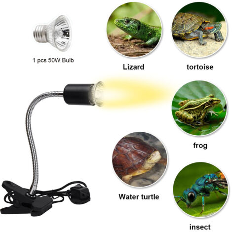 Lot de 2 ampoules UVA/UVB 50 W + 1 corps de lampe, lampe chauffante pour reptiles et tortues avec base longue et rotation à 360° pour reptiles et tortues.