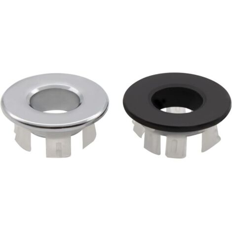 Lot de 2 anneaux de trop-plein pour évier Trou rond Couvercle d'évier Trou de vidange Pièces de rechange Couvercle rond pour évier de cuisine Trou d'évier de baignoire (Argent Noir)