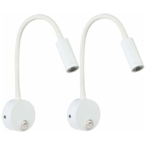 lot de 2 Applique de Lecture Blanc, Lampe Col de Cygne Flexible LED 3W Fixation Liseuse Murale avec interrupteur pour Chambres Salon Intérieur Salon