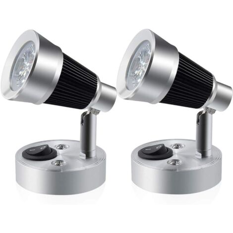 Lot de 2 Applique LED 3W 12-24V Interrupteur Lumière Blanche Chaude pour Caravane Chambre