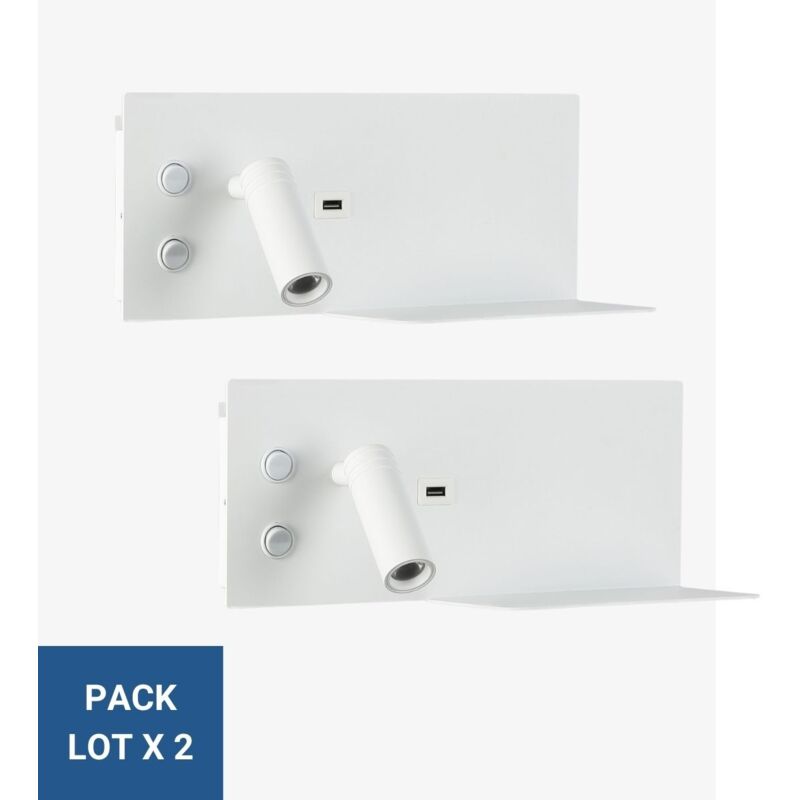 Barcelona Led – Lot de 2 appliques murales LED Kerta avec port USB – Aluminium noir/blanc – Rétro-éclairage et liseuse orientable – Éclairage