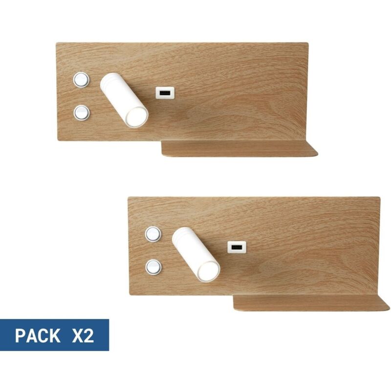 Barcelona Led – Lot de 2 appliques murales LED avec port USB – Aluminium effet bois – Éclairage réglable – Dimensions 120x300x110mm – IP20 Barcelona Led – Lot de 2 appliques murales LED avec port USB – Aluminium effet bois – Éclairage réglable – Dimensions 120x300x110mm – IP20