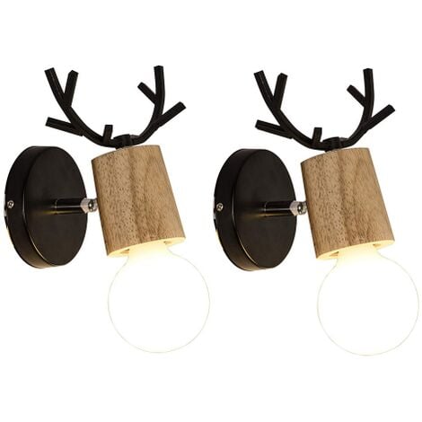 AXHUP Lot de 2 Applique Mural Deisgn Cerf en Bois E27 Lampe Murale Intérieur Eclairage pour Chambre Salon Escalier Noir