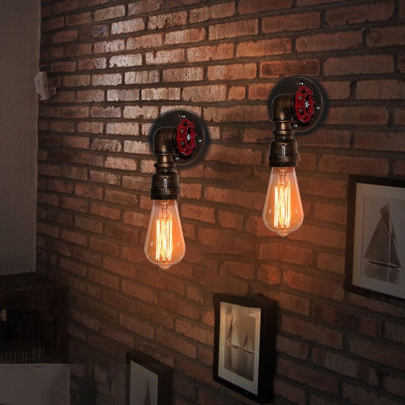 Lot de 2 Applique Mural en Fer Lampe Vintage Rétro en Forme Conduites d'Eau E27 pour Chambre Couloir Escalier Rouille
