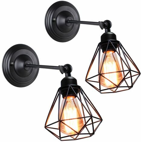 Lot de 2 Applique Mural Industrielle Design forme Cage Diamant Ajustable Lampe de Plafond Métal Luminaire pour Salon Chambre Salle à manger(Sans ampoule)