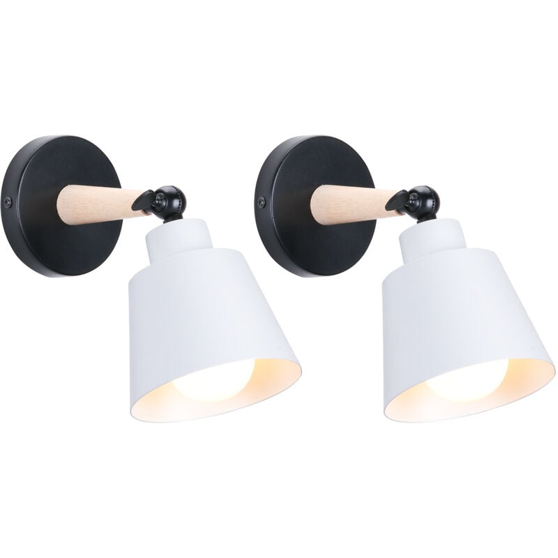Lot de 2 Applique Mural Intérieur E27 Lampe Eclairage Rotatif pour Couloir Escalier Chambre Blanc