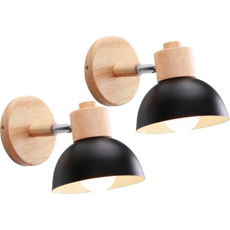 Lot de 2 Applique Murale, Bois Métal, Angle Réglable 180 Degrés, Douille E27, Pour Salon Chambre Couloir