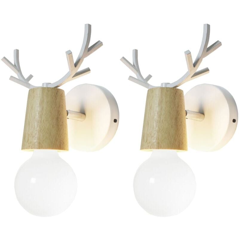 Lot de 2 Applique Murale Créatif Design Lampe Murale Tête de Cerf en Métal E27 pour Chambre Salon Bar Loft Blanc