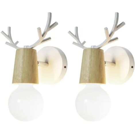 Lot De 2 Applique Murale Créatif Design Lampe Murale Tête De Cerf En Métal E27 Pour Chambre Salon Bar Loft Blanc