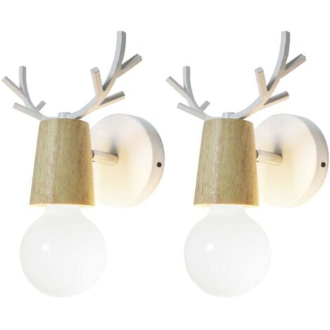 Lot de 2 Applique Murale Créatif Design Lampe Murale Tête de Cerf en Métal E27 pour Chambre Salon Bar Loft Blanc