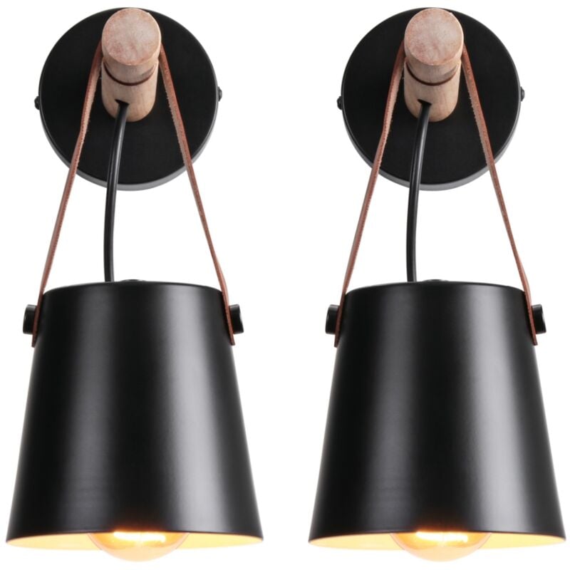 Moderne Applique Murale E27 Edison Loft Lampe Industrielle Métal Luminaires pour Chambre Salon Café Bar Lot de 2 Noir