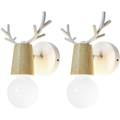Lot de 2 Applique Murale Design Tête de Cerf en Fer Suspension Moderne Industriel E27 pour Chambre Salon Bar Restaurant - Blanc - Blanc