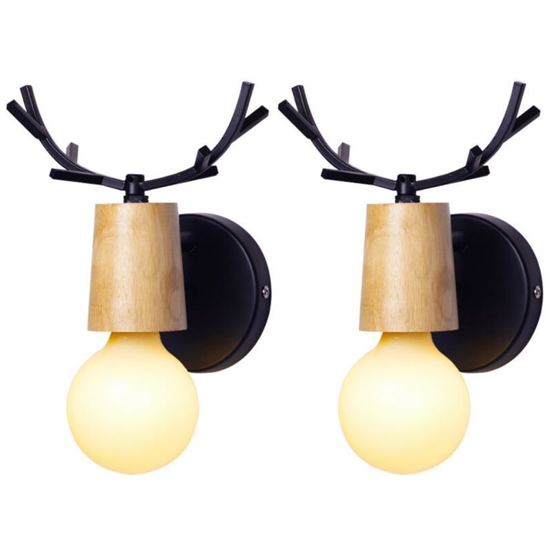 Lot de 2 Applique Murale Créatif Design Lampe Murale Tête de Cerf en Métal E27 pour Chambre Salon Bar Loft Noir