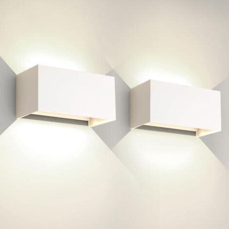 Lot de 2 Applique Murale d'Intérieur Extérieur 24W - Blanc Froid 6000K, IP65 Étanche - Angle de Faisceau Haut Bas Réglable, Design Moderne,  Blanc