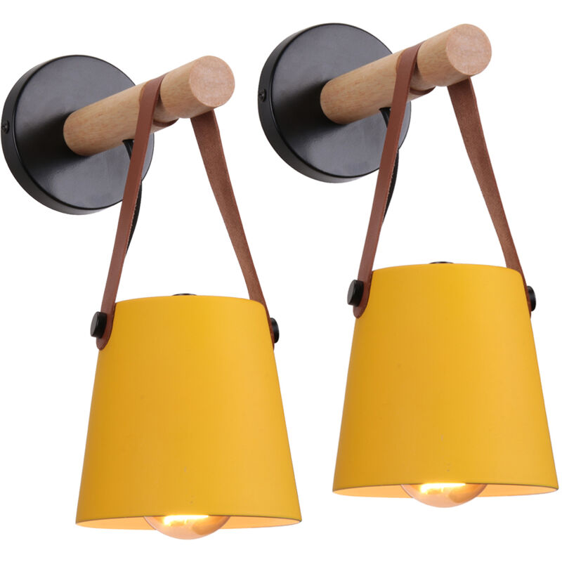Lot de 2 Applique murale en bois naturel abat-jour suspendu ceinture e27 douille luminaire pour couloir chambre à coucher salon, jaune foncé (sans
