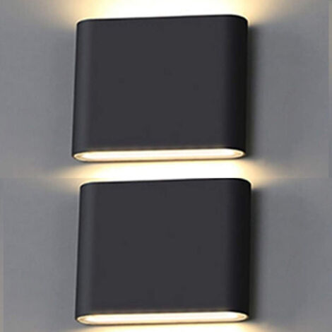 Lot de 2 Applique murale extérieure 6W, applique murale LED moderne en aluminium,adaptée intérieure et extérieure, IP65, lumière chaude 3000K(noir)