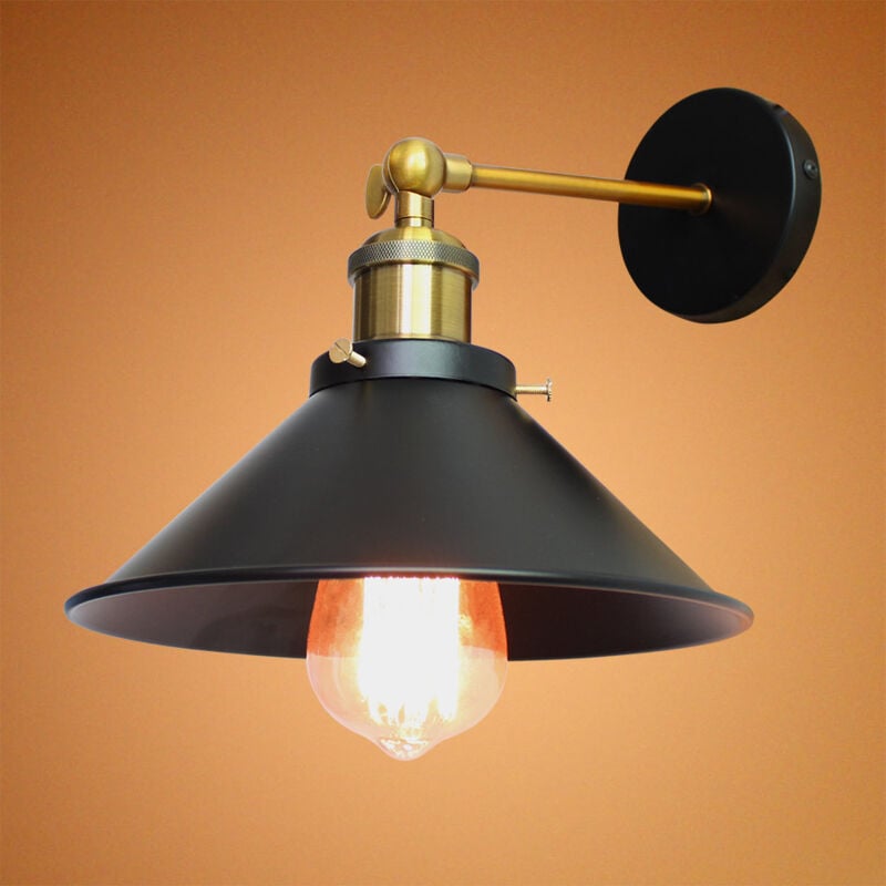 Applique Murale Vintage Industrielle Lamp Murale en Forme Chapeau en Métal Luminaire Murale Réglable Ø26CM Noir E27 - 1Pcs