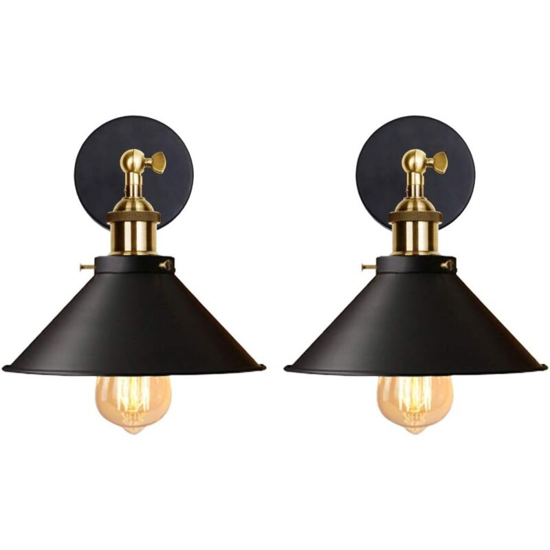 Lot de 2 Applique Murale Industrielle Lampe de Plafond de Style Edison Métal Plafonnier Rétro avec Rotation à 180 Degrés - 220mm, Noir (sans ampoules)