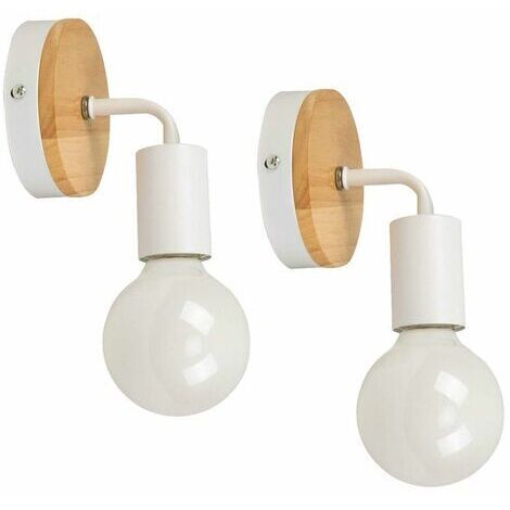 Lot de 2 Applique Murale Interieur Lampes Murale en Métal et Bois Éclairage Mural pour Chambre, Salle de Bains ,E27 Blanc - Blanc BLOW