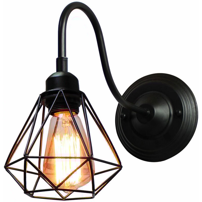 Applique Murale Intérieur Vintage Industrielle Luminaire Eclairage Cage Diamant en Métal Noir 1PCS