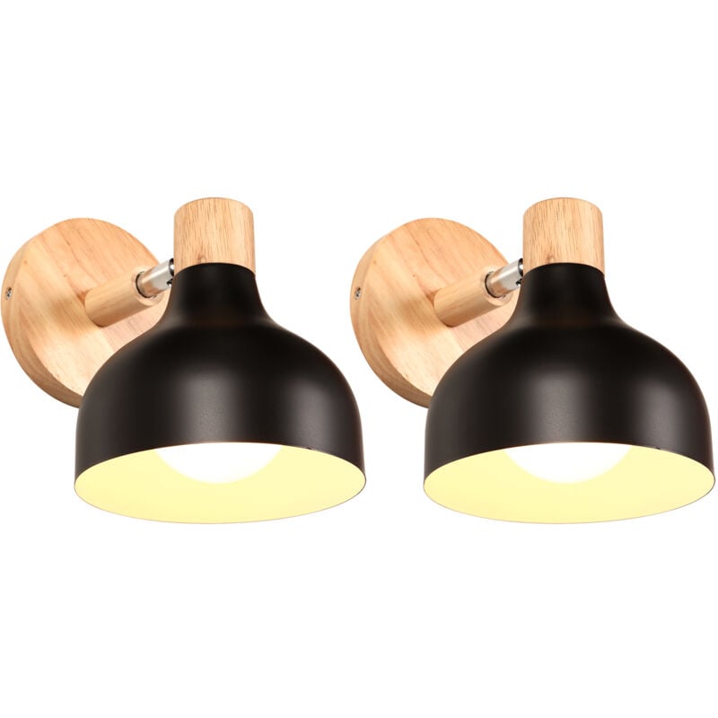 Lot De 2 Applique Murale Interieure Rétro Lampe Murale Réglable En Bois Métal E27 Applique Murale Vintage Pour Salon Chambre Salle De Bain (Noire)
