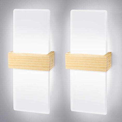 Lot de 2 Applique Murale LED 12W Acrylique Bois Éclairage Haut Bas pour Salon Chambre Couloir