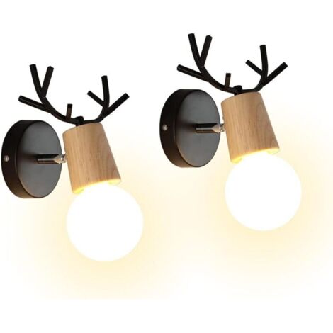 Lot de 2 Applique Murale Moderne Créative Design Deer Antler Lampes Murale Interieur en Bois et Métal Lampe de Mur Art Déco pour Chambre Salon Couloir Restaurant Salle de Bains (Noir)