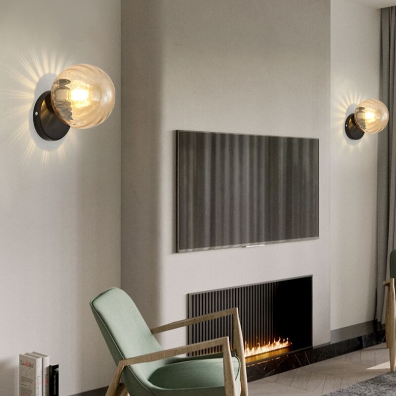 Lot de 2 Applique Murale Moderne Plafonniers Luminaires Verre Lampe Murale Interieur E27 Ambre + Noir