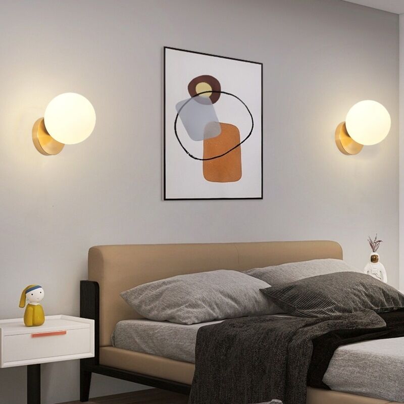 Lot de 2 Applique Murale Moderne Plafonniers Luminaires Verre Lampe Murale Interieur E27 Blanc Laiteux + Cuivre